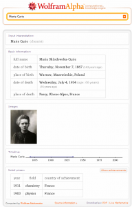 Marie Curie bei wolframalpha