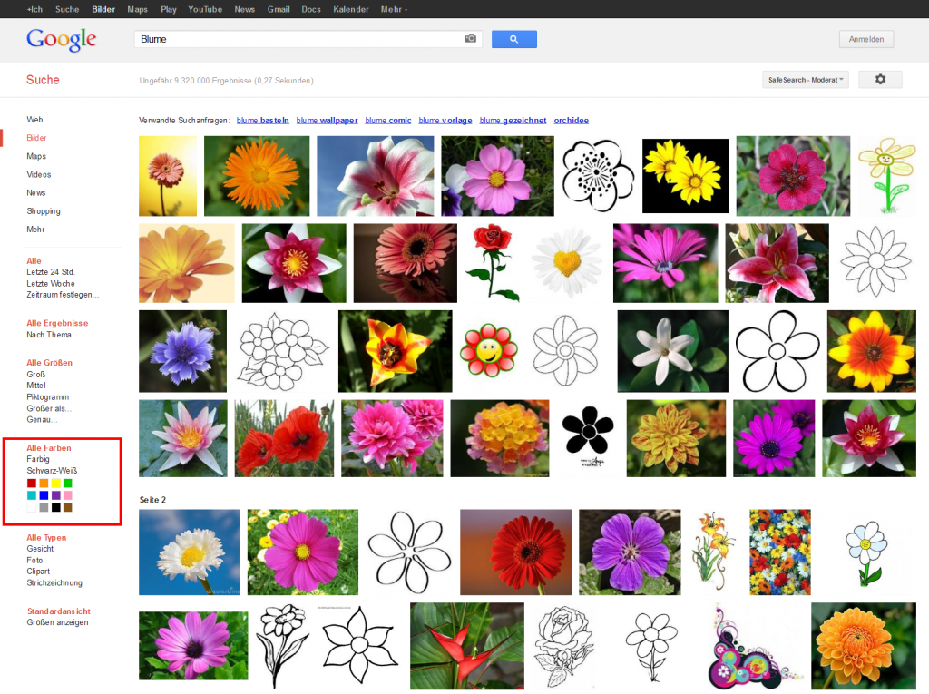 Google Suchergebnisse Blume