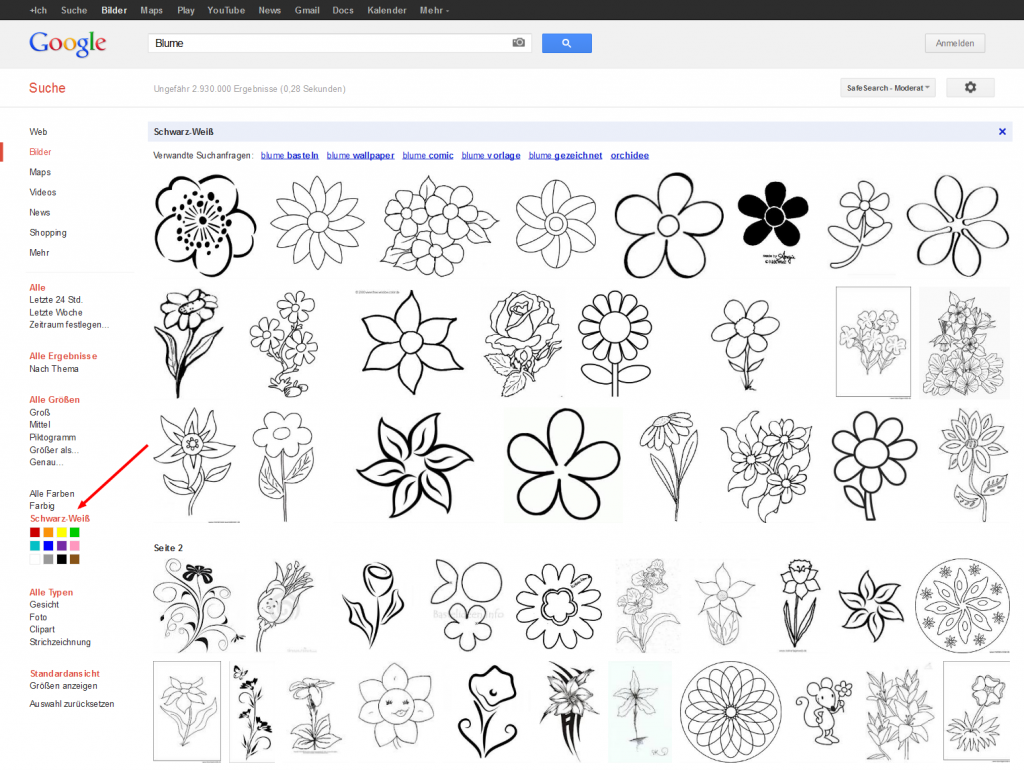 Google Suchergebnisse Blume Schwarz-Weiß-Filter