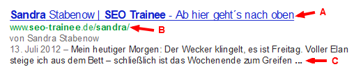 SERP Google Suche SEO Trainee Sandra