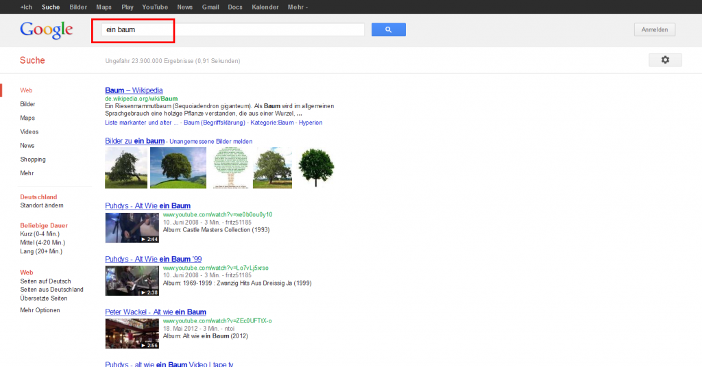 Google Suchanfrage ein baum