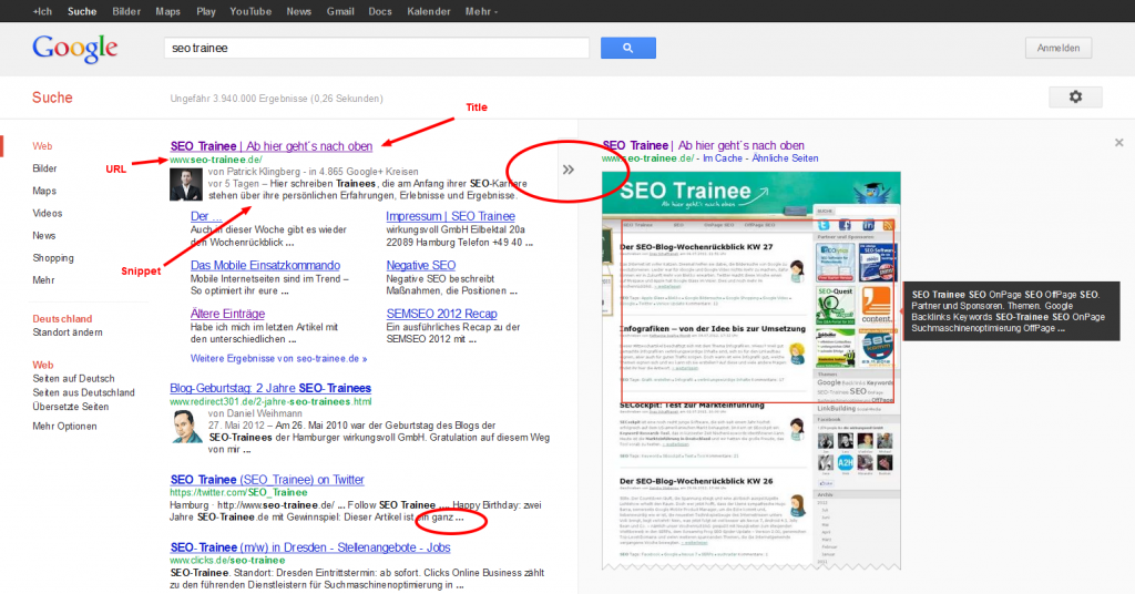 Google Suchergebnisse Seo Trainee