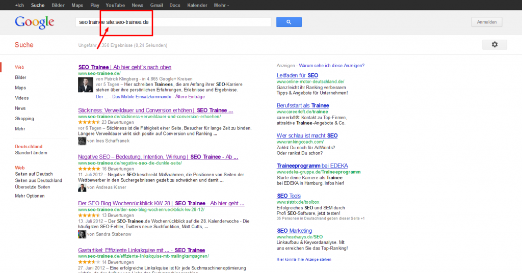 Google Suchergebnisse Seo Traine Site Operator