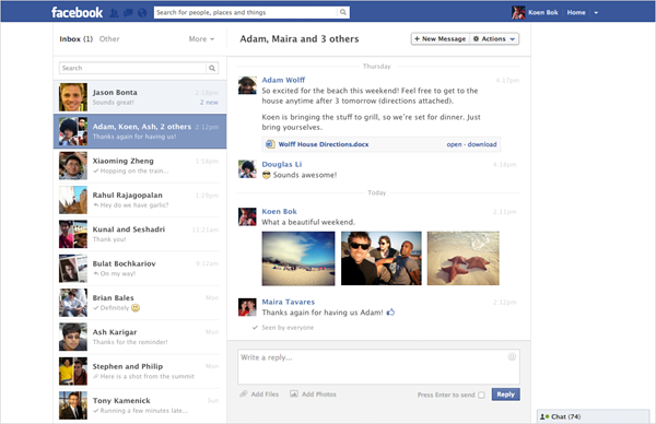 Neues Facebook-Design innerhalb der Messages