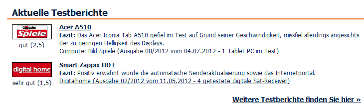 Einbindung von Testberichten 