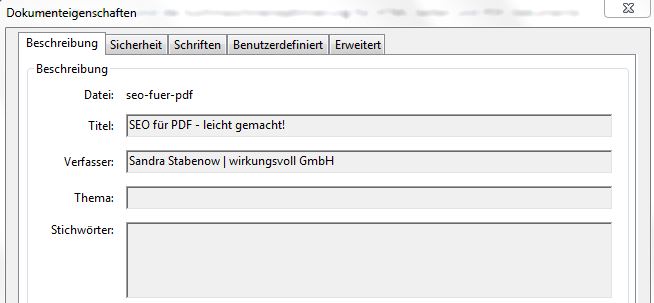 Screenshot der Meta-Angaben einer PDF-Datei