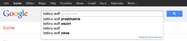 Google Suggests zu Bettina Wulff