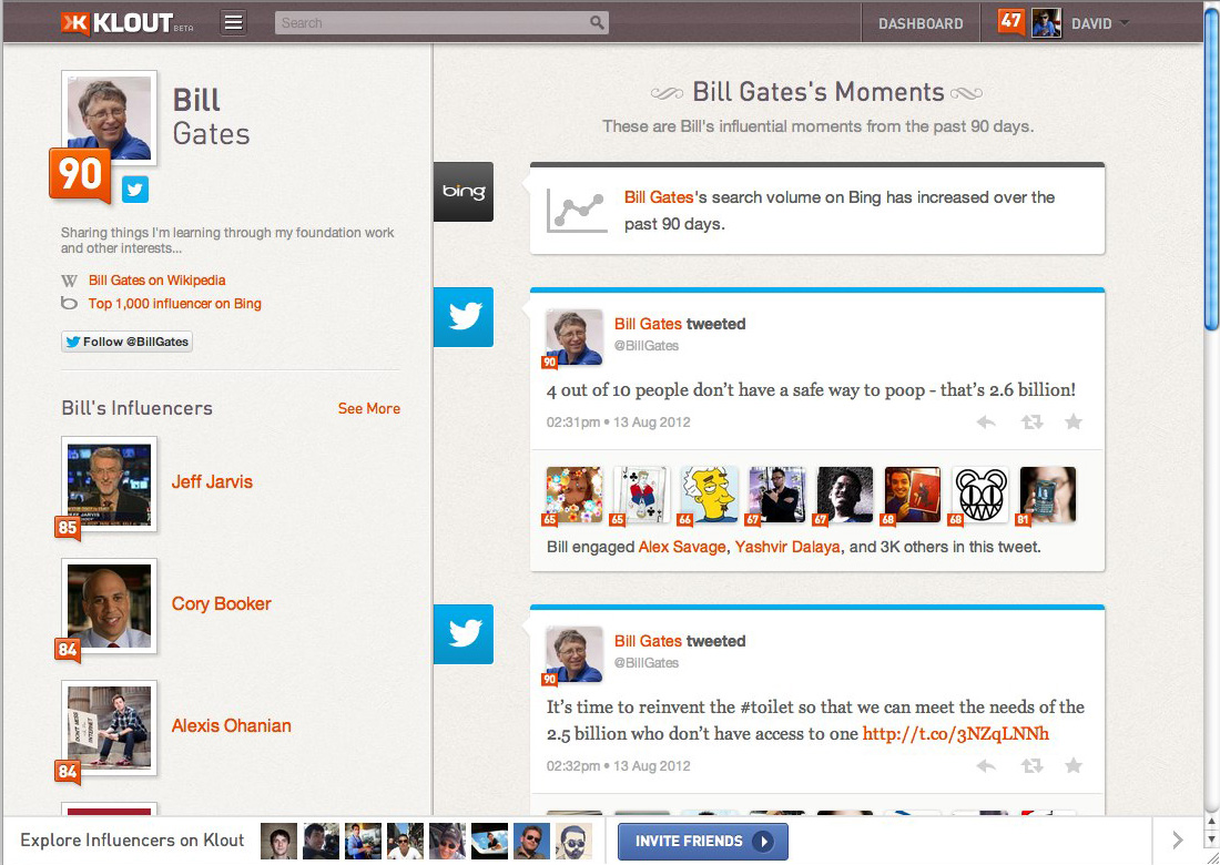 Bing Resultate werden in Klout integriert.