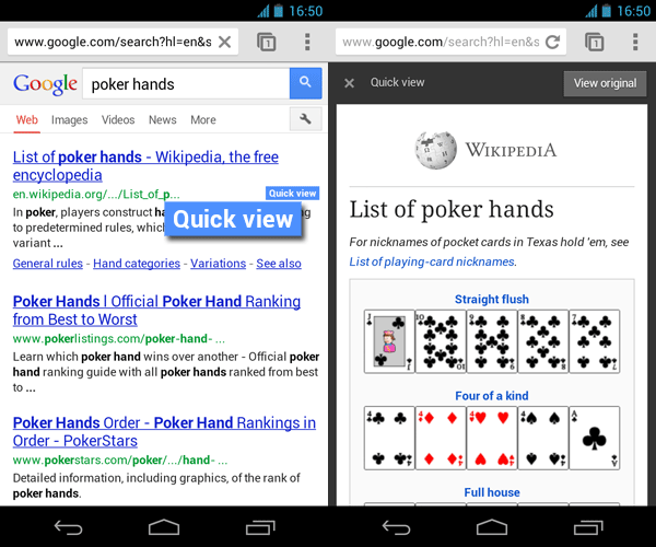 Screenshot Beispiel QuickView Wikipedia "Pokerhands"