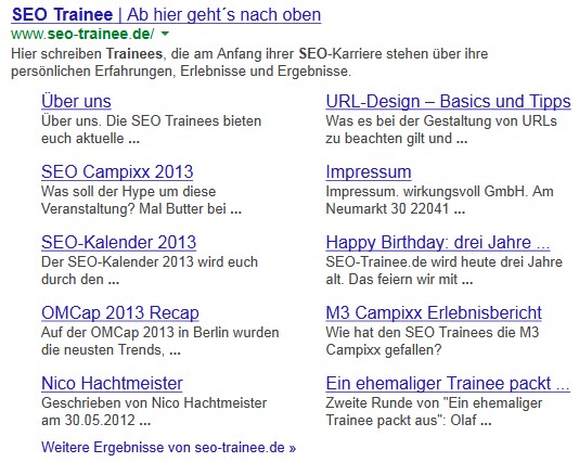 Snippet mit Sitelinks von SEO-Trainee