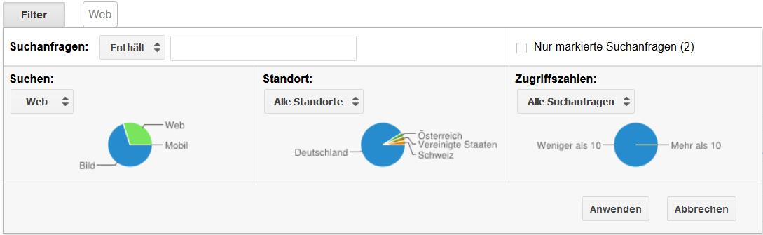 Google Webmaster Tools Filter Suchanfragen