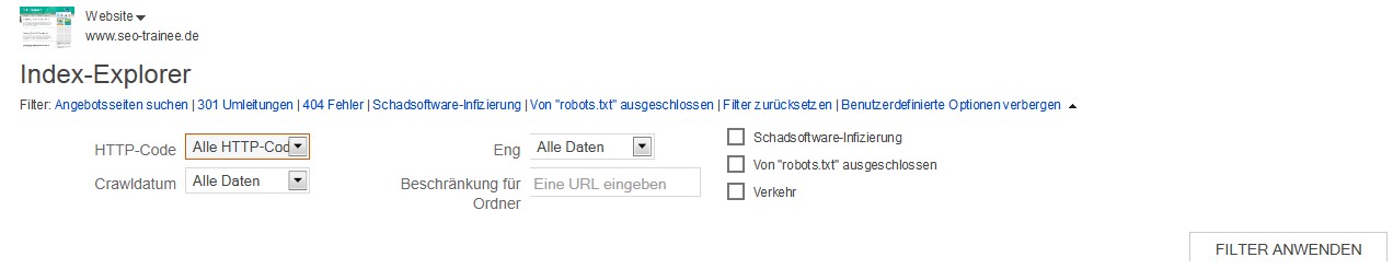 Der Index-Explorer der Bing Webmaster Tools