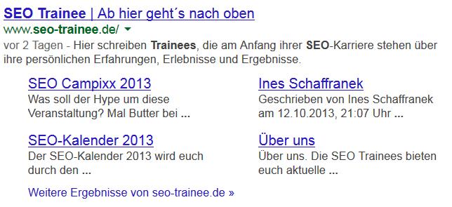 Sitelinks für seo trainee.de