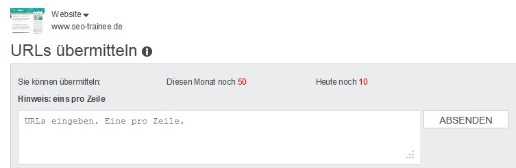 In den Bing Webmaster Tools gibt es ein Funktion, um neue URLs zu übermitteln