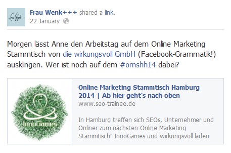 Screenshot von Facebook zum omshh14