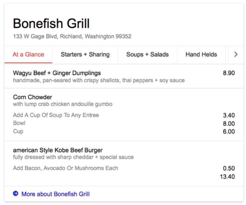 SERPs snippet restaurant speisekarte