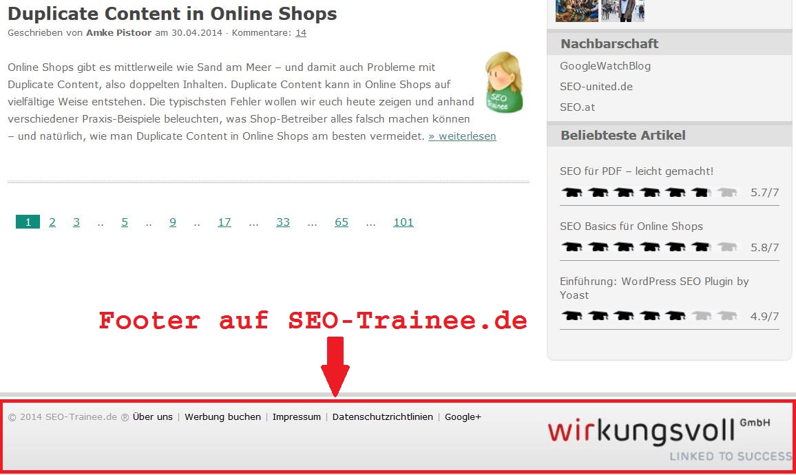 Footer von SEO-Trainee.de