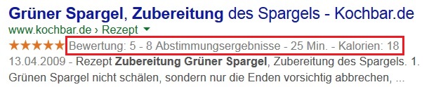 Screenshot für Suchergebnis mit Rich Snippet