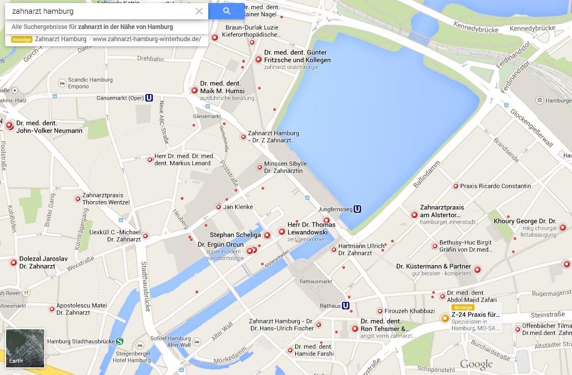 Google Map Zahnarzt Hamburg