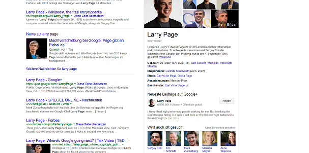 Knowledge Graph Ergebnis Larry Page