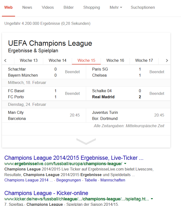 Google Antworten Champions League