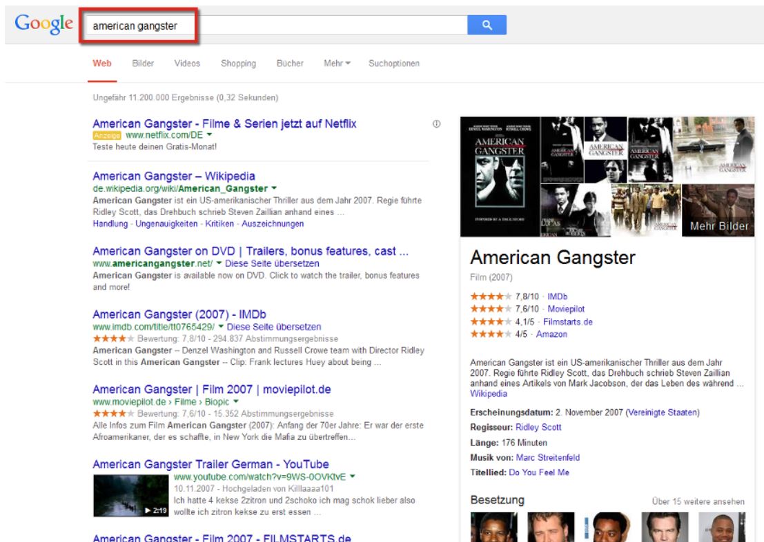 Screenshot SEOlytics Knowledge Graph American Gangster