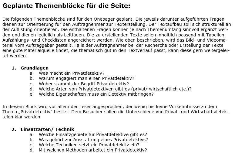 Ausschnitt aus dem Texter-Briefing