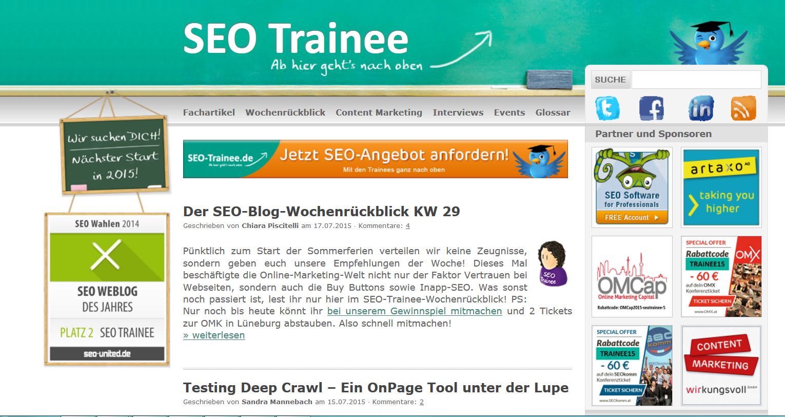 Das Frontend von SEO-Trainee.de