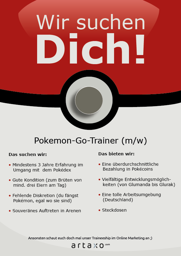 pokemon go anzeige ad werbung stelle trainer job beruf