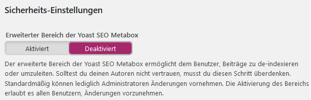 Erweiterte Optionen der Yoast SEO Meta-Box deaktivieren