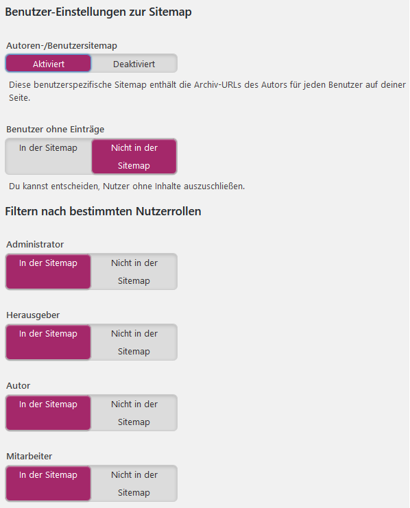 Benutzerspezifische Sitemaps anlegen