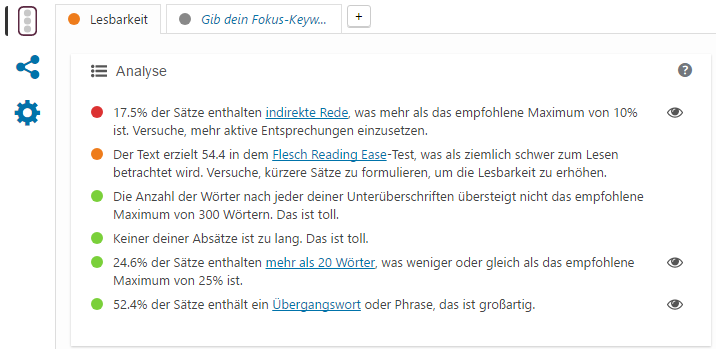 Lesbarkeitsanalyse in der Meta-Box