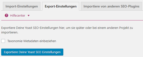 Yoast SEO Settings exportieren