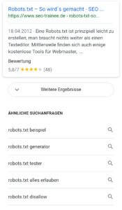 Screenshot von Googles "Weitere Ergebnisse"-Button