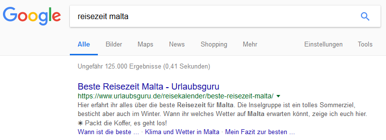 Snippet Urlaubsguru zum Keyword "Reisezeit Malta"