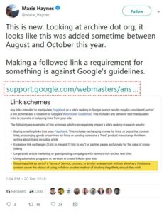 Twitter-Statement von Marie Haynes zu den aktuellen Erweiterungen der Google-Richtlinien