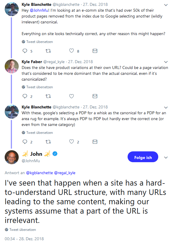 Dialog zwischen John Mueller und weiteren Twitter-Usern