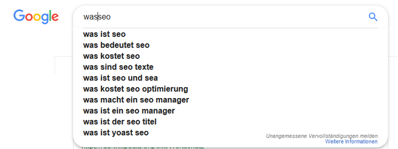 Weiterführende Funktion von Google Suggest