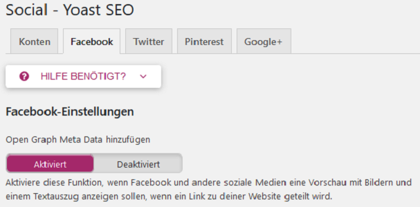 Open Graph Funktion in den Yoast Einstellungen unter WordPress