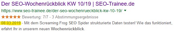 Die gelbe Markierung zeigt an, wo ihr das Datum von Suchergebnissen in den SERPs finden könnt