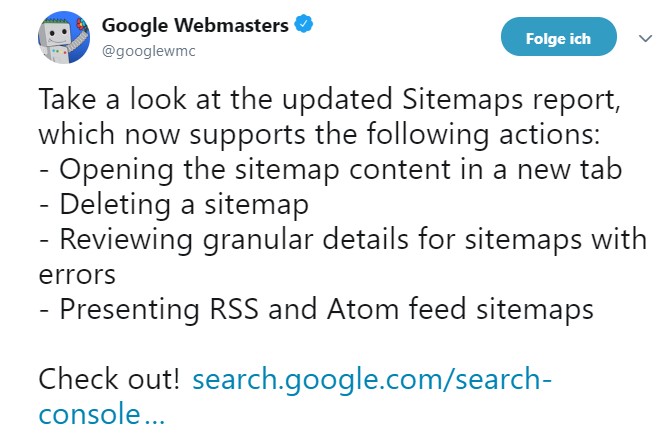 Neue Funktionen in der neuen Google Search Console zum Thema XML Sitemaps