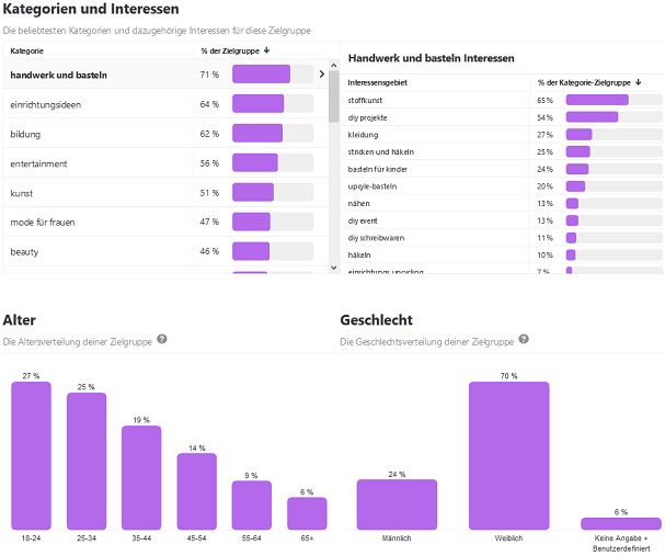 Ausschnitt aus den neuen Zielgruppeneinblicken auf Pinterest