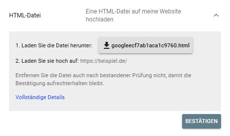 Diese zwei Schritte müsst Ihr erfüllen, um Eure Subdomain per HTML-Datei zu hinterlegen. ©Screenshot SEO-Trainee.de