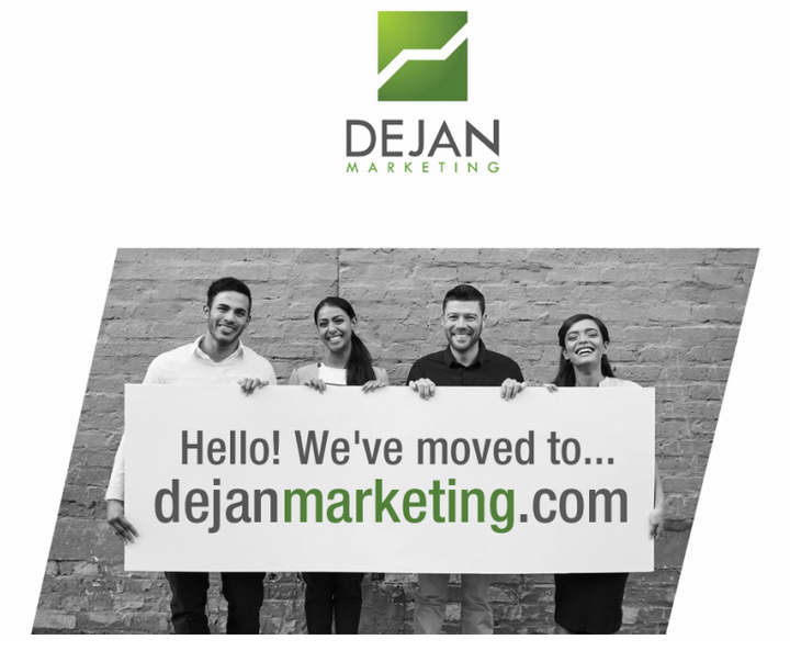 Wenn man dejanseo.com.au besucht, erscheint eine Landingpage mit einer Grafik die Folgendes sagt: "Hello! We've moved to... dejanmarketing.com"