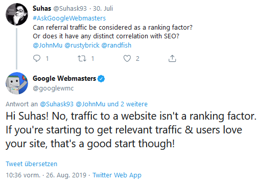 Traffic ist kein Ranking-Faktor für Google.