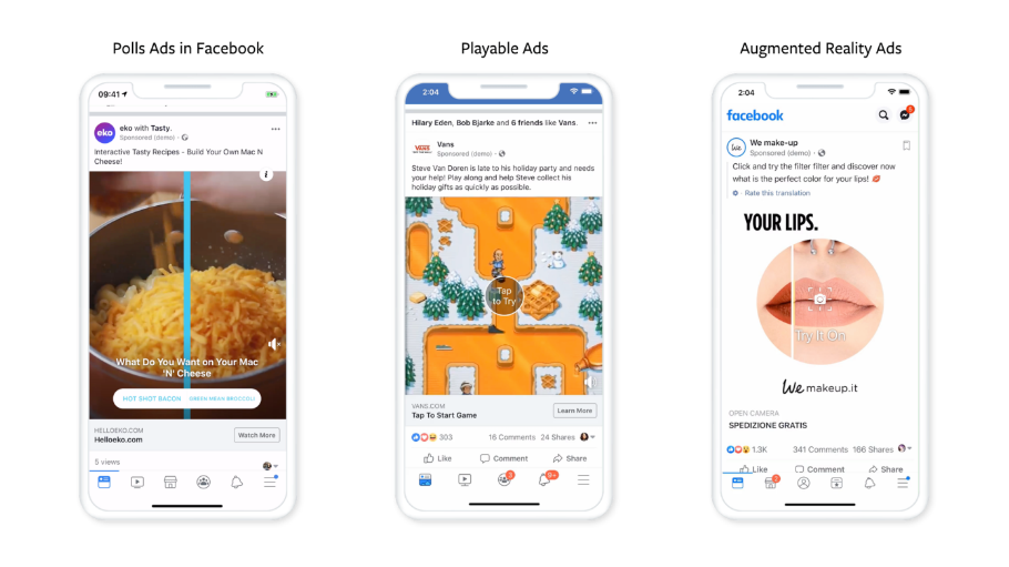 Die Werbeformate Polls Ads, Playable Ads und Augmented Reality Ads sind ab sofort bei Facebook verfügbar.