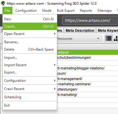 Crawls werden nun automatisiert von Screaming Frog gespeichert.