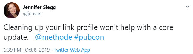 Jennifer Slegg zitiert Garry Illes, der sich auf der Pubcon 2019 zu Core-Updates äußerte.