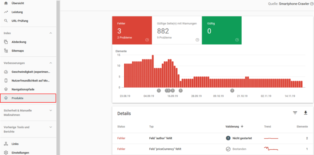 Markup-Implementierung in der Google Search Console