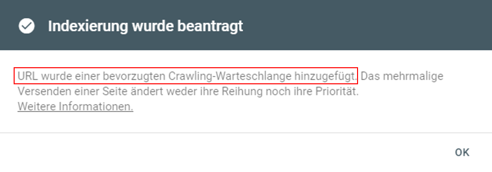 Indexierung wurde beantragt